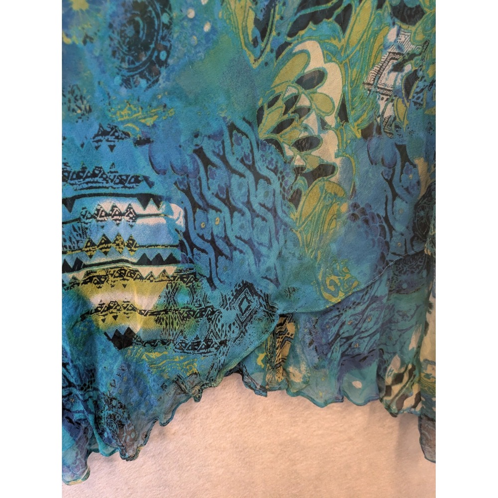 Chico's Maxi Skirt Vintage Women's Size 2 Blue Silk Abstract Ruffle Tiered Boho - Picture 6 of 11
